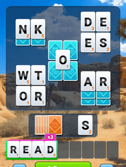 Screenshot of a Wordscapes Solitaire game level